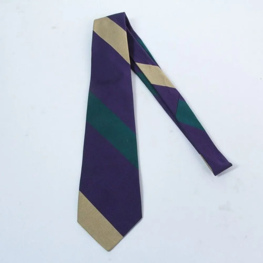 Polo Ralph Lauren Tie Vintage Colorblock Purple Gold Green Silk USA Handmade